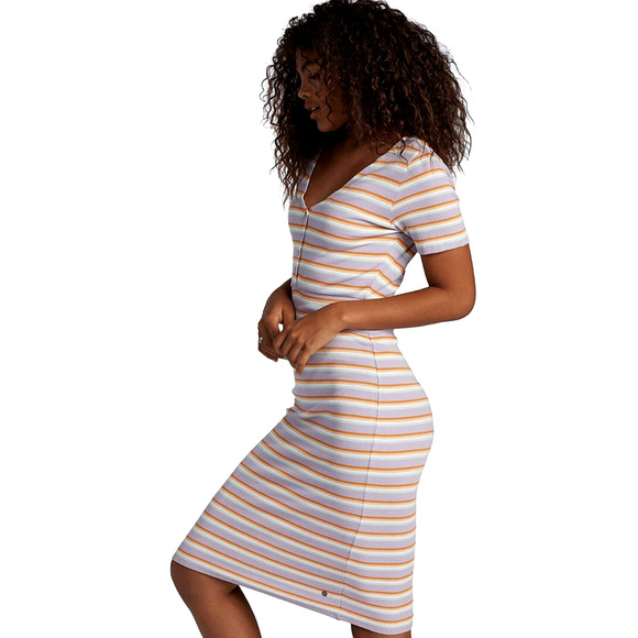 Roxy L Bring it On Multistriped V-Neck Short Sleeve Midi Dress Violet Large - Picture 3 of 8